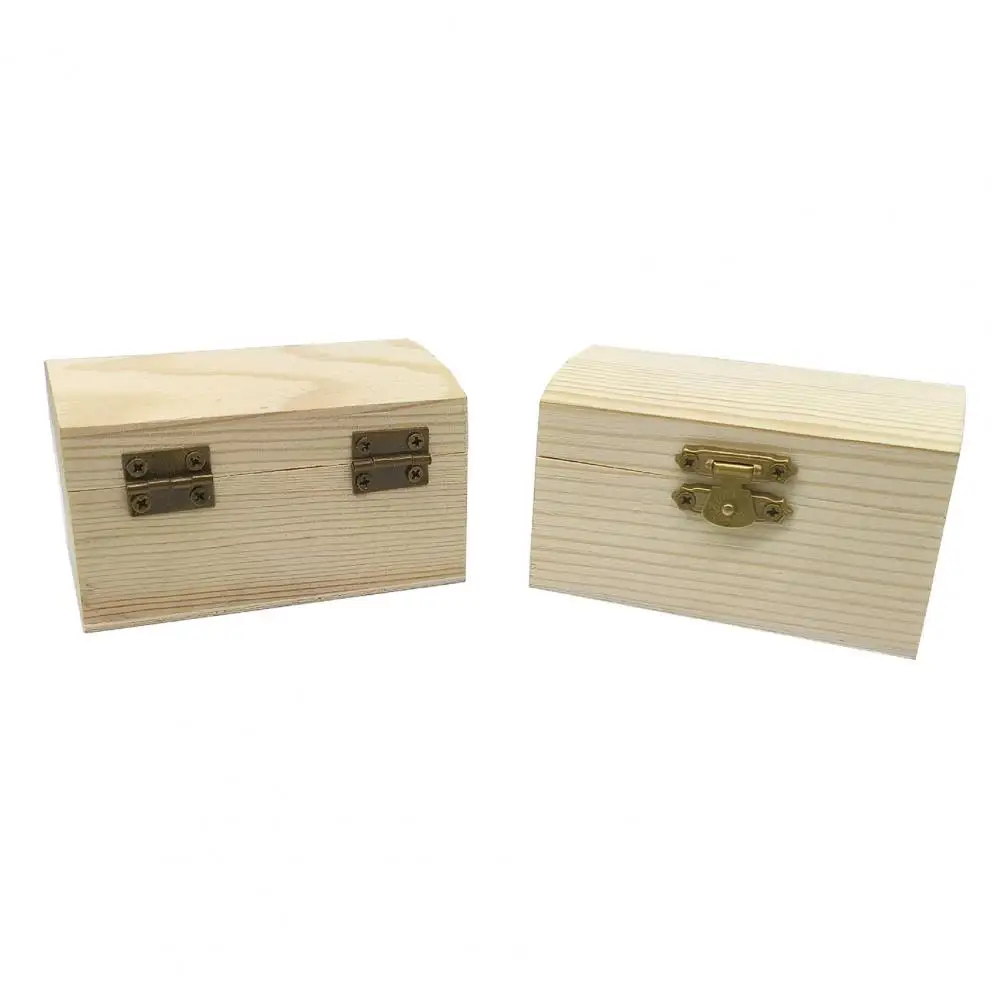 Unfinished Wooden Box DIY Pine Wood Treasure Chest With Locking Clasp Hinged Lid Jewelry Storage Box Keepsake Gift Wooden Case