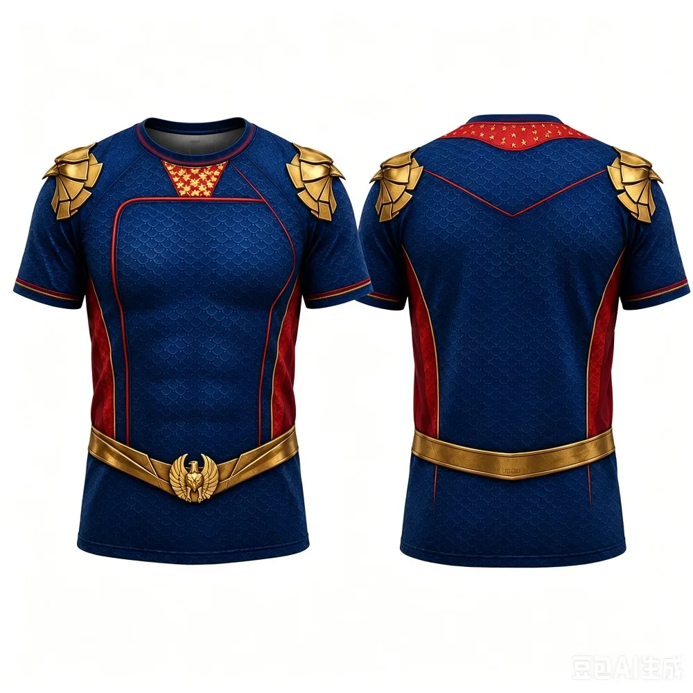 

The Boys Homelander Inspired Cosplay T-shirt Blue Gold Superhero Costume Tee Shirt Summer Men's Women Kids Short Sleeved Top