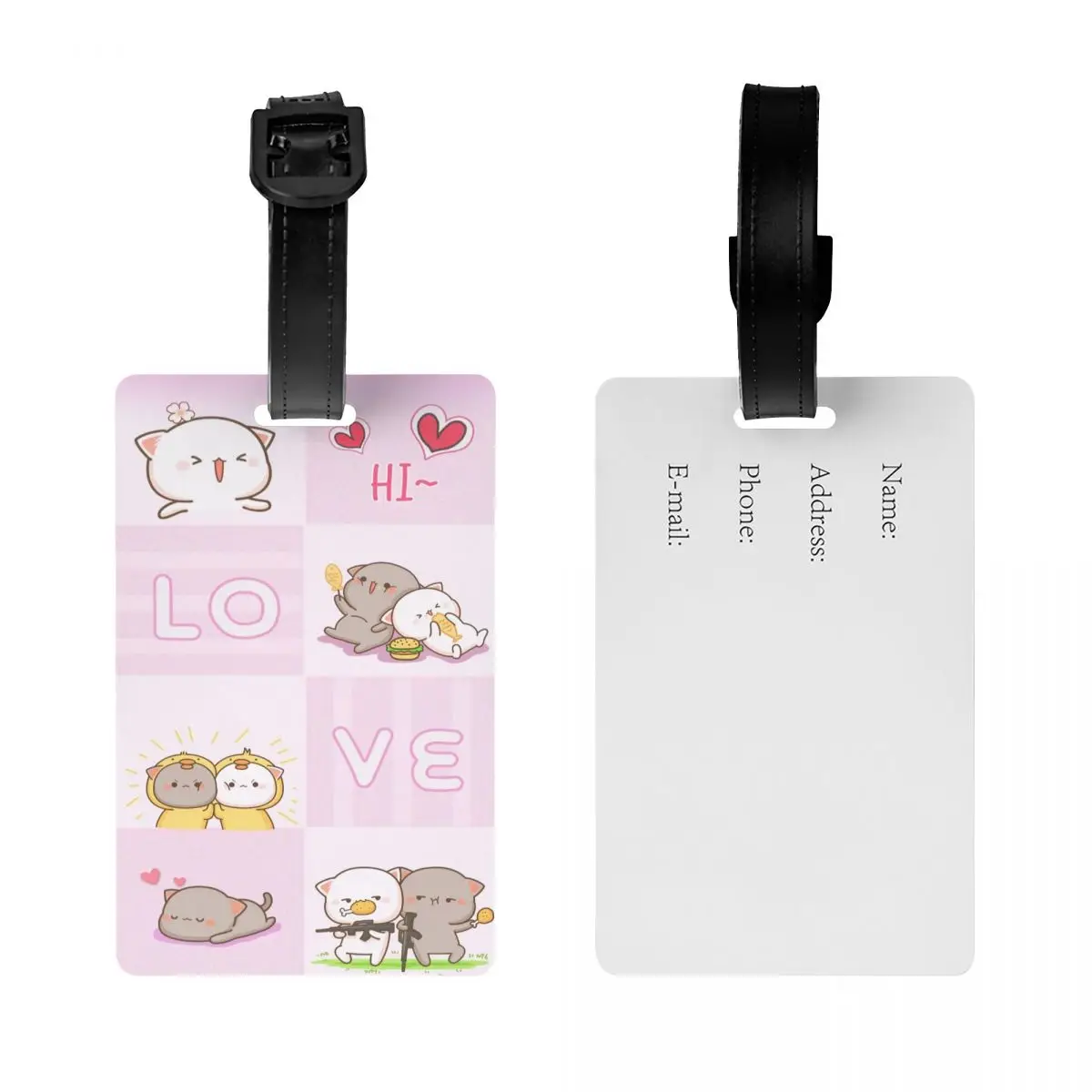 Custom Peach And Goma Luggage Tag Custom Cartoon Mochi Cat Baggage Tags Privacy Cover ID Label