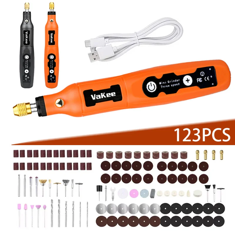 

VaKee Cordless Mini Electric Grinder Pen 3-Speed 8000-16000RPM Rotary Tool for Polishing Engraving Drilling DIY