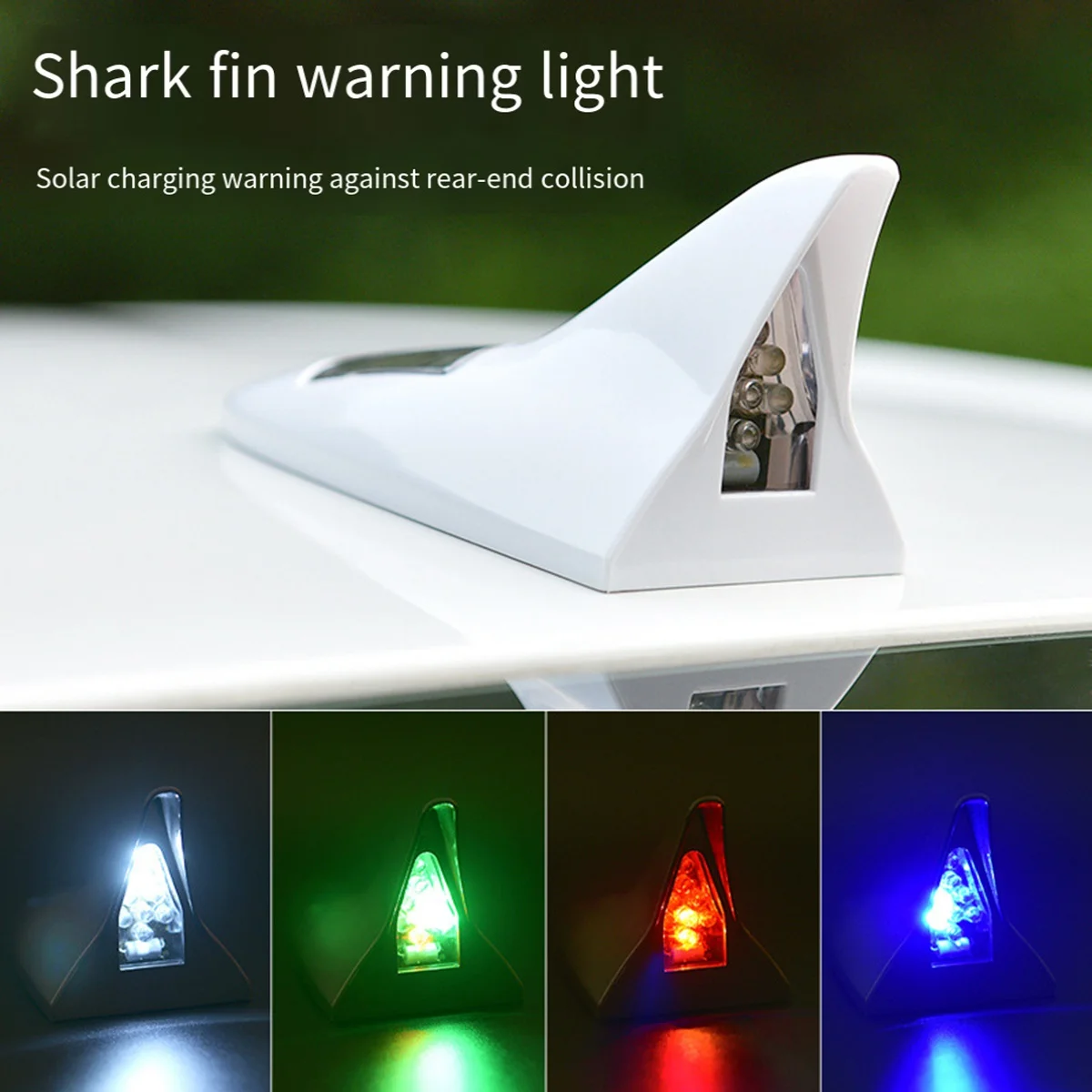 Universal Solar LED Light Car Fin Antenna Roof Tail Modified Light Belt Antenna Driving Safety Warning Light White