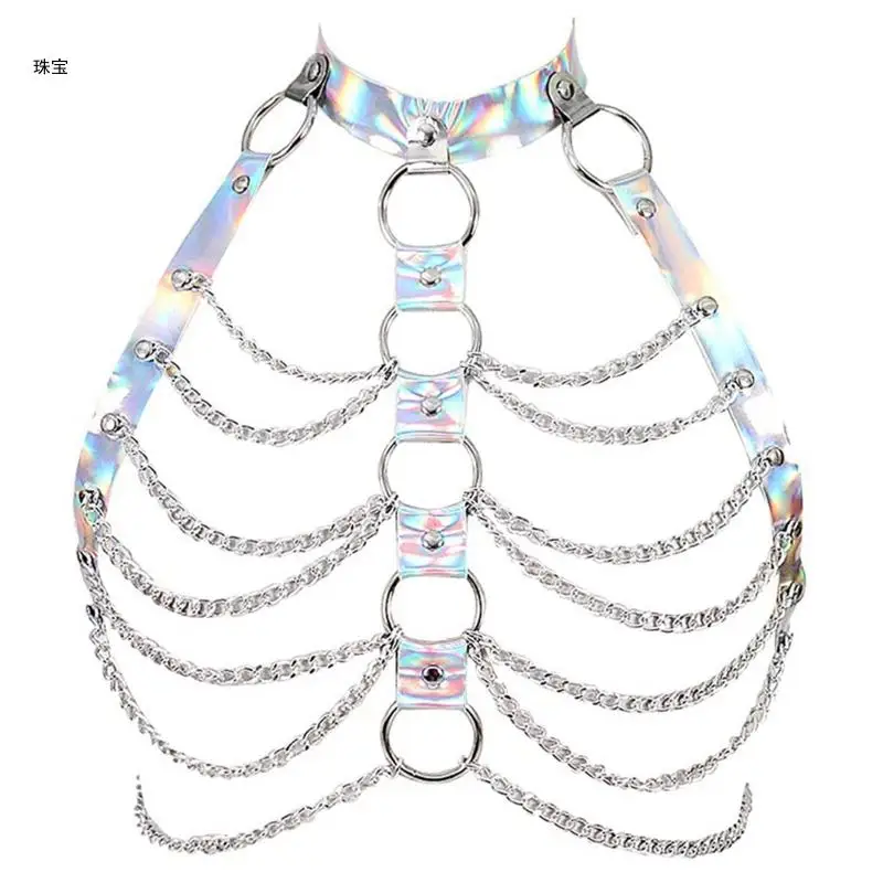 

X5QE for Aurora Body Chain Bra Necklace Goth Punk Bra Chain Chest Bracket Bra Chain Body Jewelry for Nightclub Party