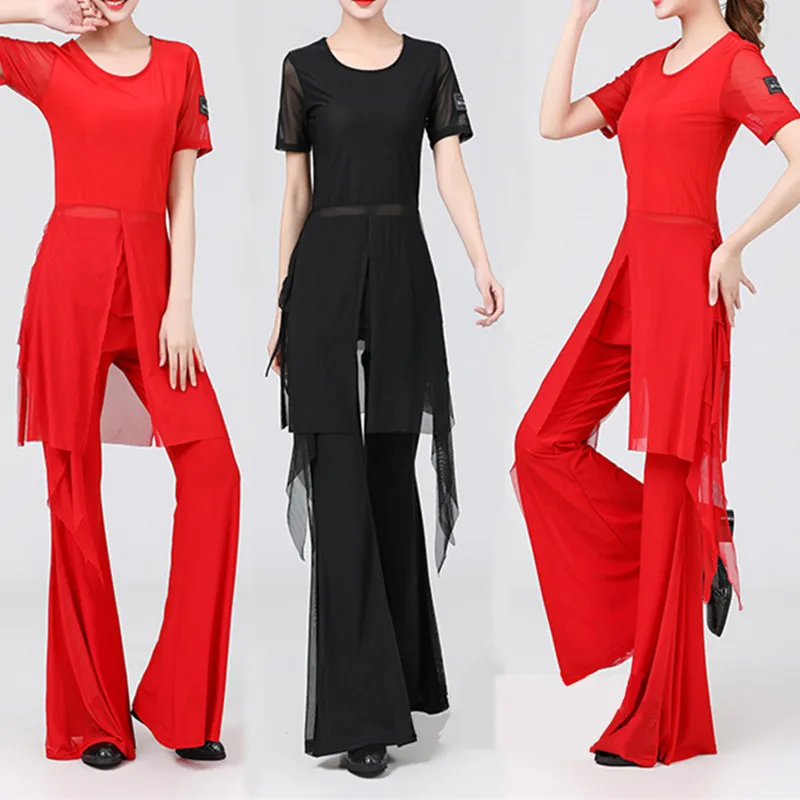 summer-dance-outfit-round-neck-short-sleeve-square-dancing-women's-gitterba-performance-clothes-polyester-fabric-color