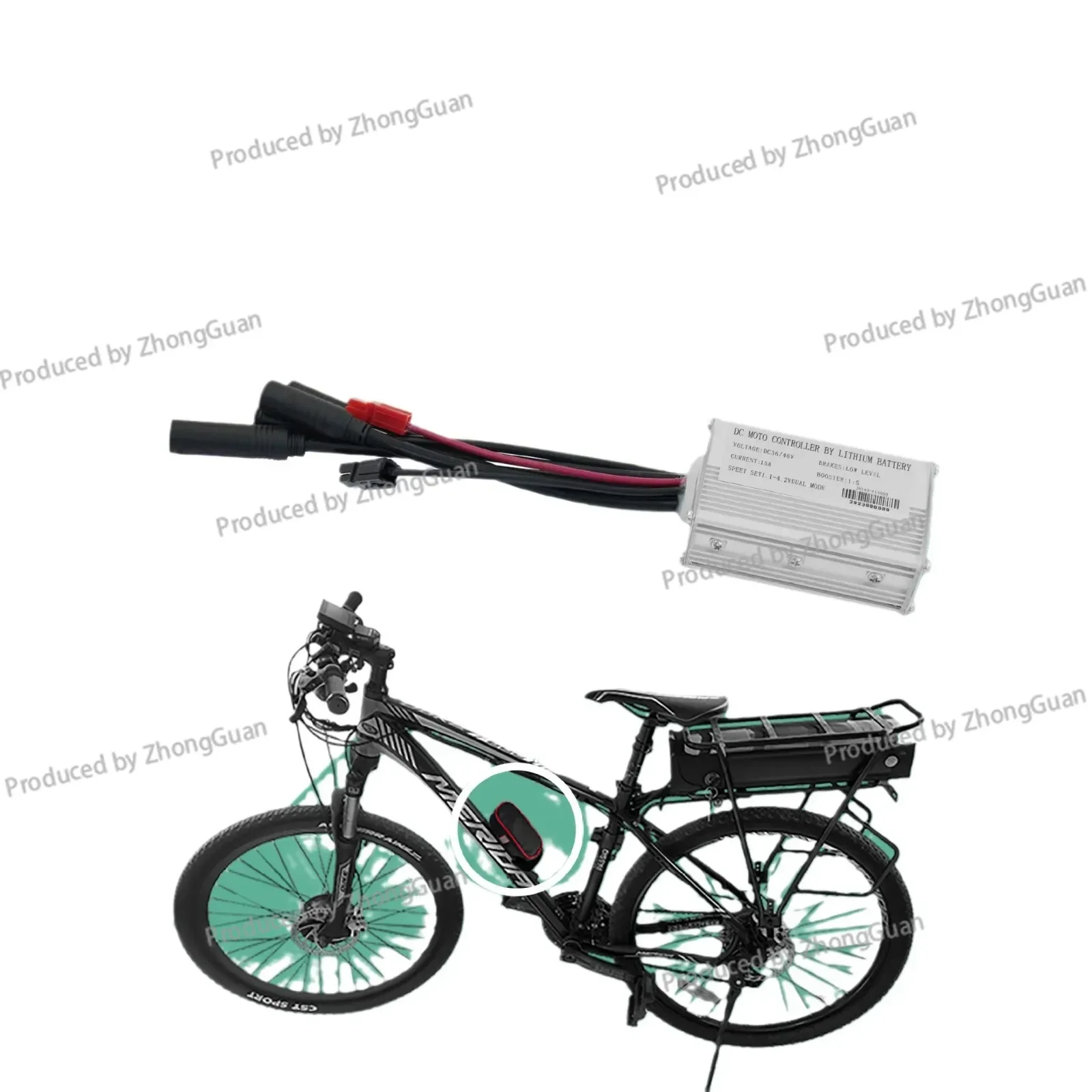 Bicycle Lithium Battery Modified Electric Vehicle Accessories 36V48V JN-15A Fully Waterproof Head Plus Light Cable Controller