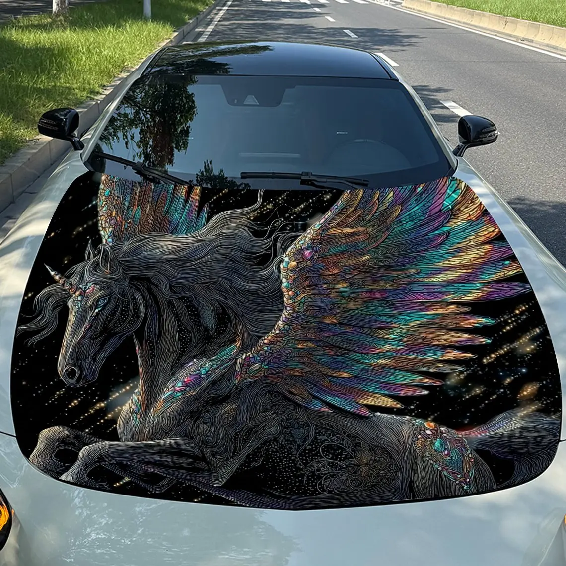 

Brilliant Pegasus Car Hood Decal - Cool Patterns Design, Self-Adhesive PVC Sticker For Cars, Motorcycles, And Trucks, Durable An