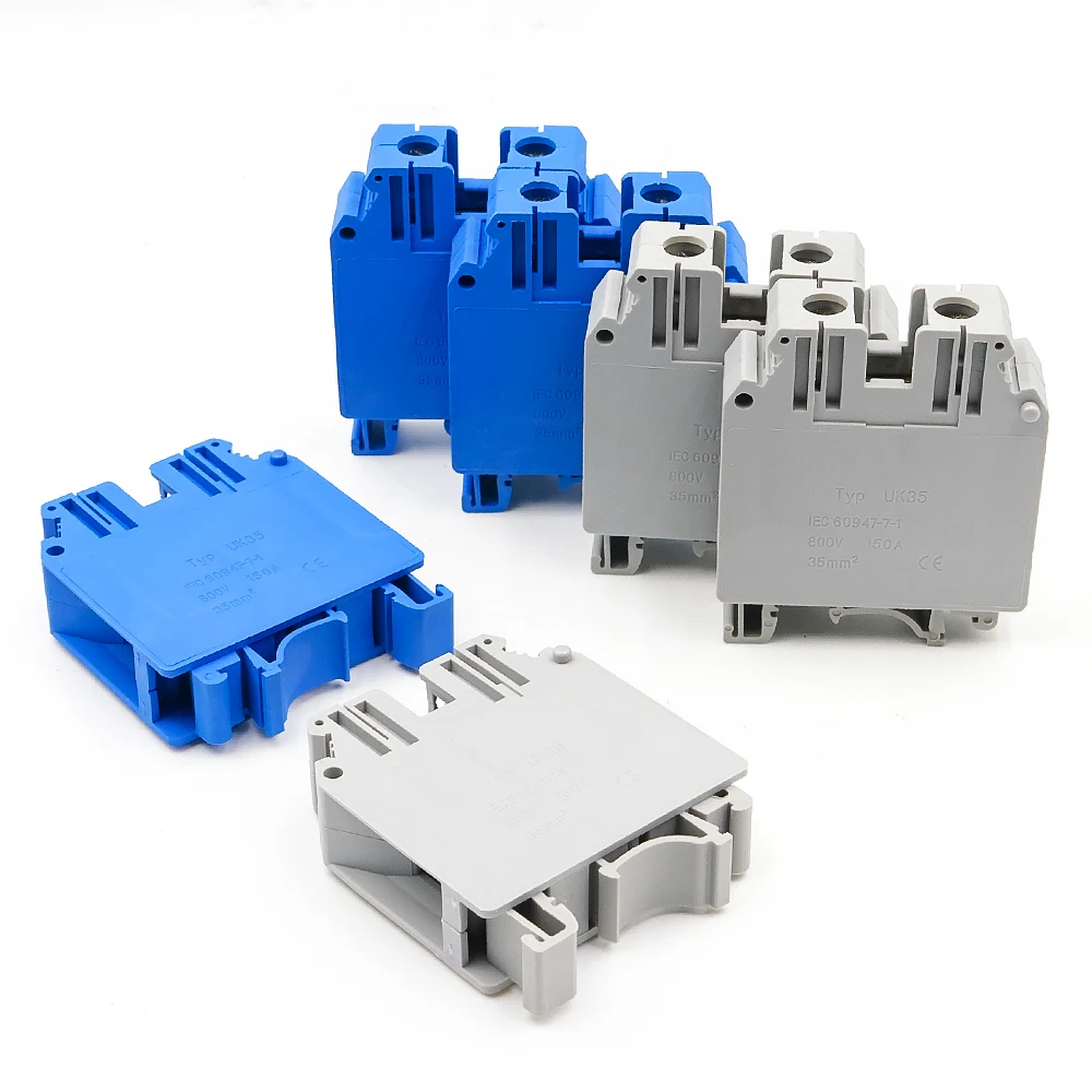 10Pcs UK 35N High Foot DIN Rail Terminal Block 150A 1000V Screw Connection High Voltage Conductor