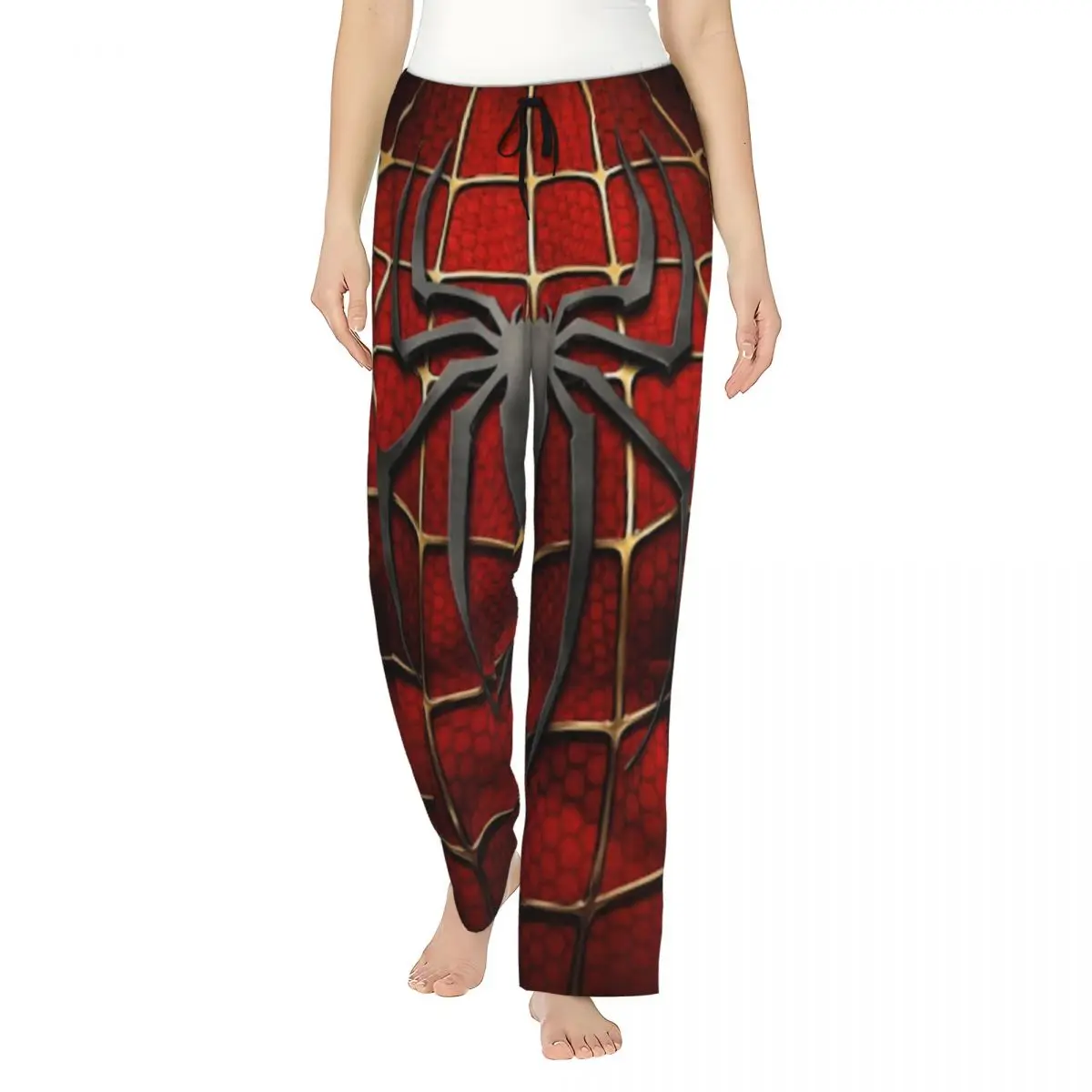 Custom Animated Anime Spider Man Pajama Pants Sleepwear Women's Elastic Waistband Spider Symbol Sleep Bottoms with Pockets