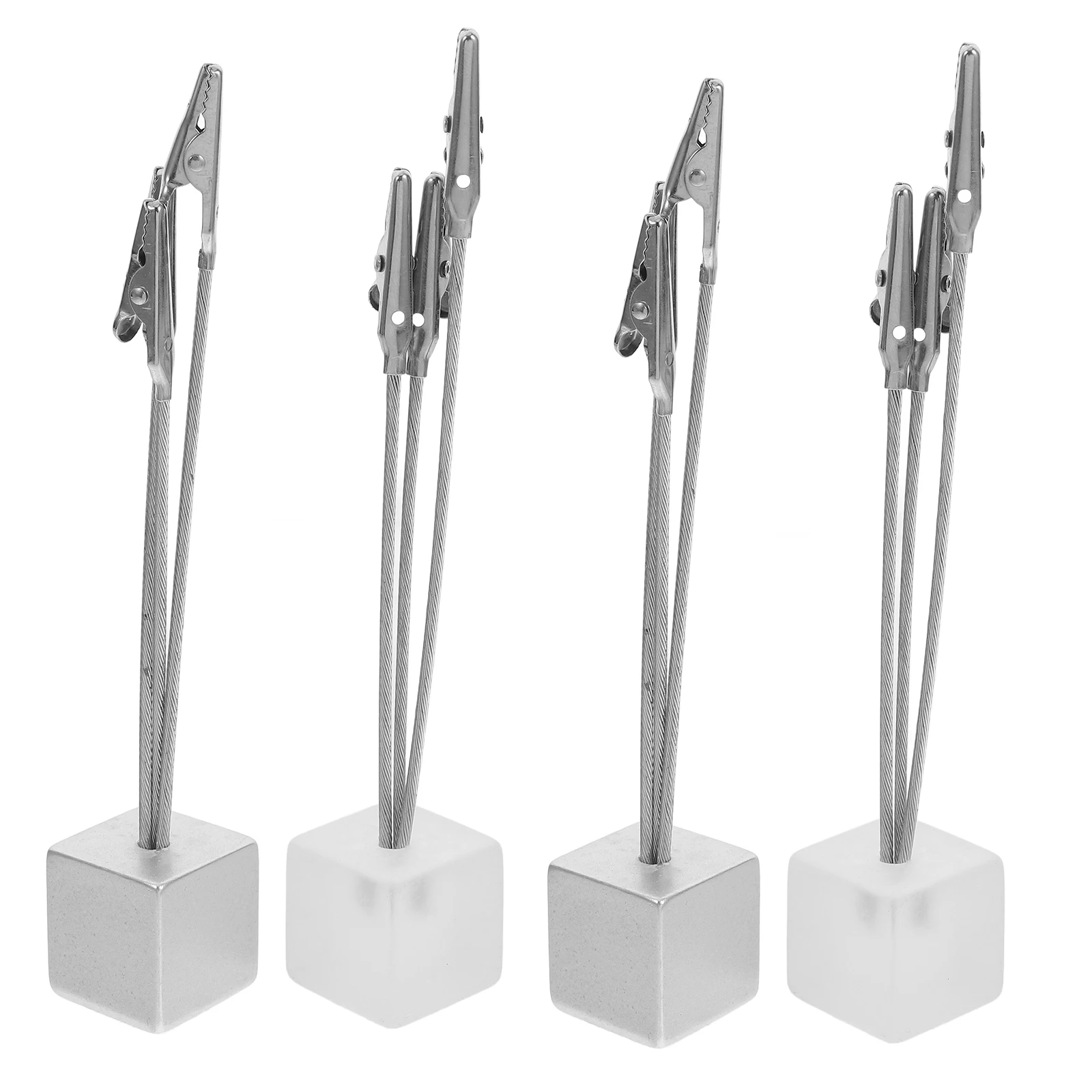 

4pcs Note Clip Colorless Stainless Steel Display Stand Cube Base Crocodile Clip Photo Holder Table Number Card Stand
