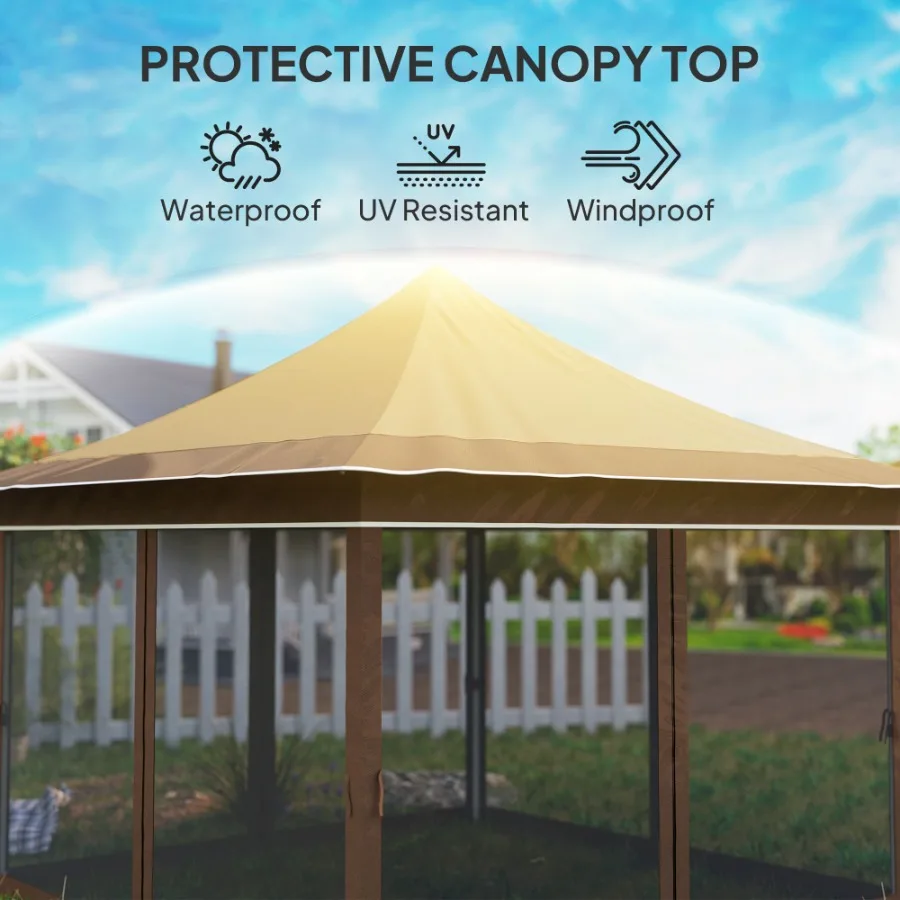 12' x 12' Canopy Tent with Mesh Netting UPF50+ Pop Up Tent with Carry Bag for Garden Patio Beige