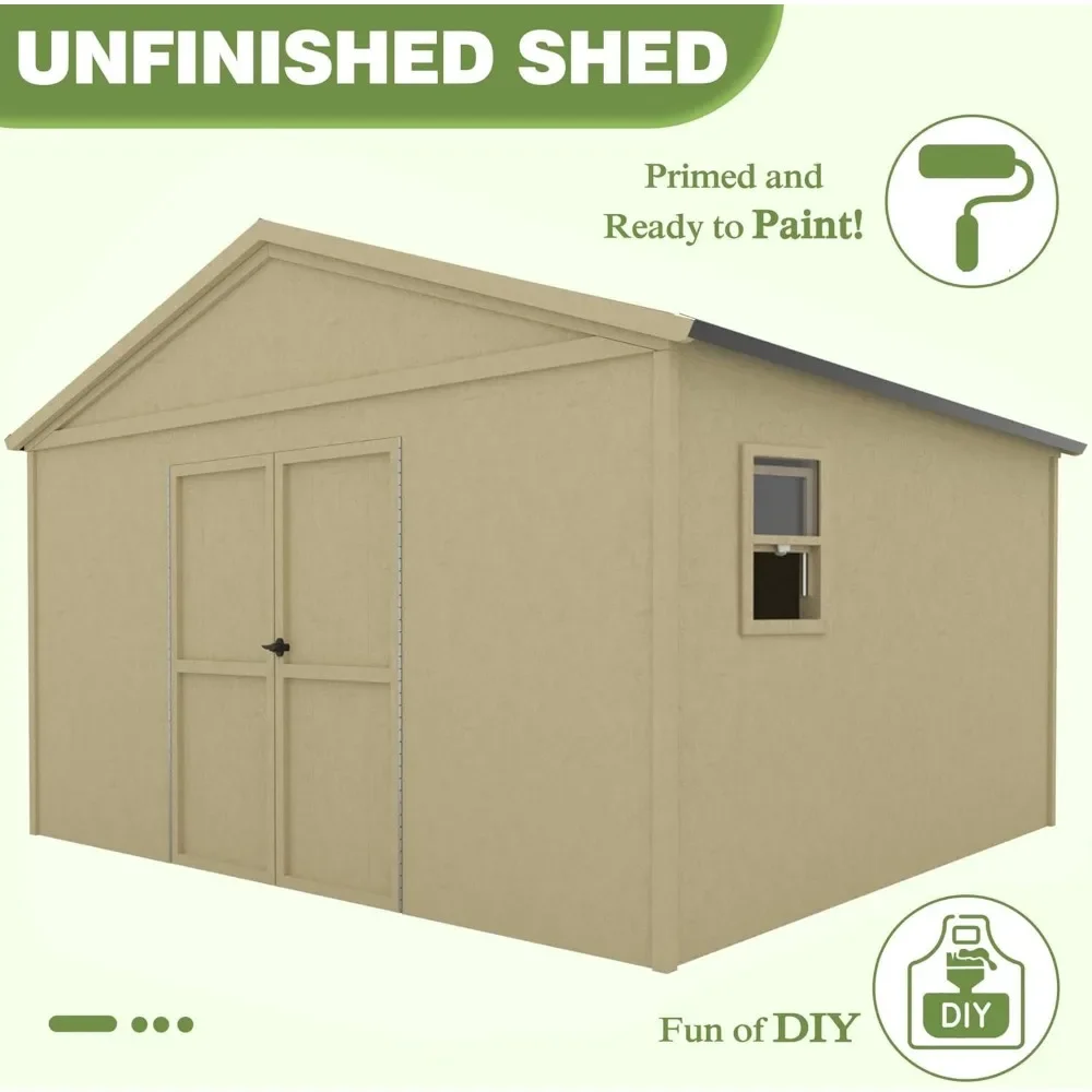 

10 Ft X 12 Ft Outdoor Wood Shed with Metal Roof, Lean-to Storage Shed Garden Furniture Tools with Lockable Door and Vents