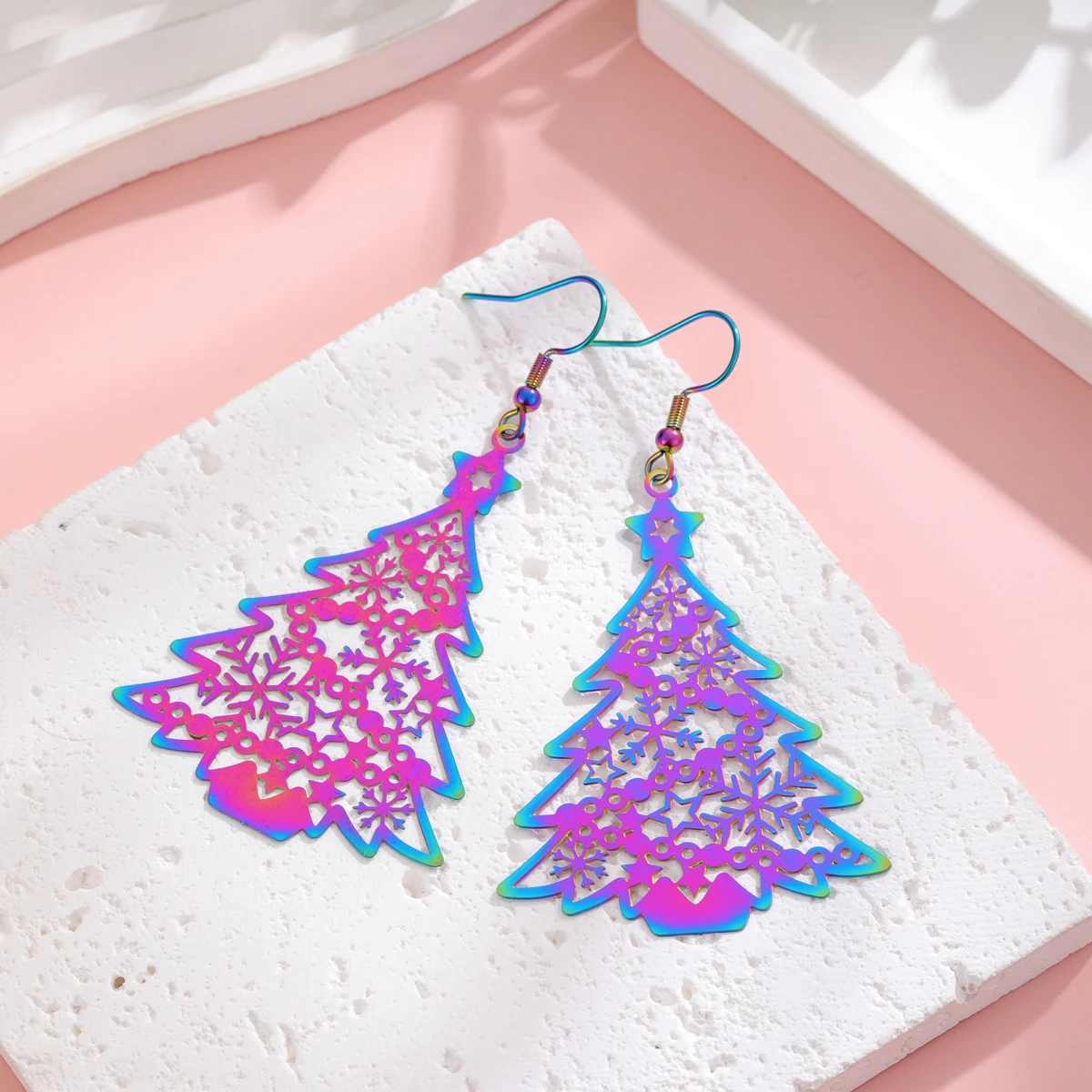 Exquisite Christmas Tree Earrings Stainless Steel Material Lightweight Gift Choice