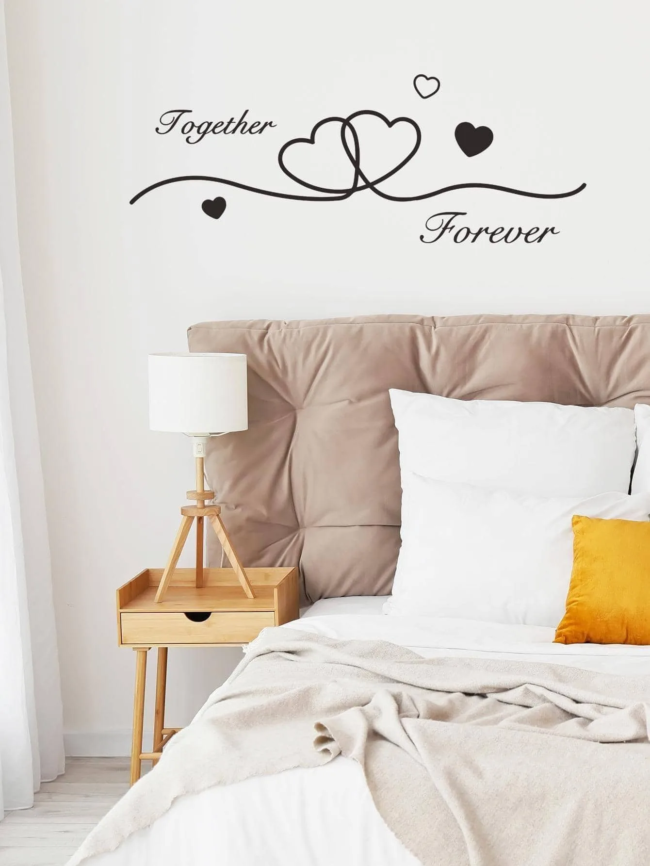 Romantic Together Forever Love Quote Wall Decal Intertwined Hearts Vinyl Sticker Couple Bedroom Wedding Room Home Wall Decor
