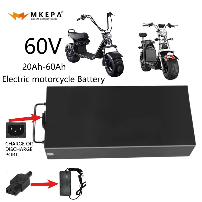 60V 20A-60Ah elektrische motorfiets Li-ion accu 2000W voor Harley tweewielige opvouwbare Citycoco elektrische scooter, gratis oplader