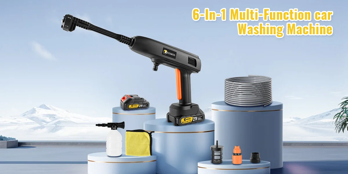 CONENTOOL 6-in-1 100Bar Sprühpistolen-Set Elektrowerkzeuge Autowaschpistole Kabellose Elektrische Hochdruckreiniger für Makita 18V Akku – Detail 7