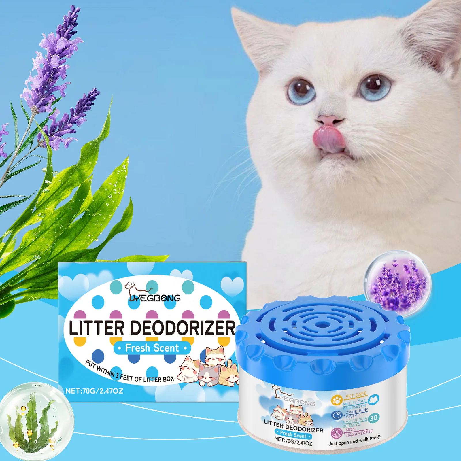 

YEGBONG Cat Litter Deodorizer - Pet Odor Eliminator, Litter Box Freshner, Natural Lavender Scent, Long-lasting, Easy to Use