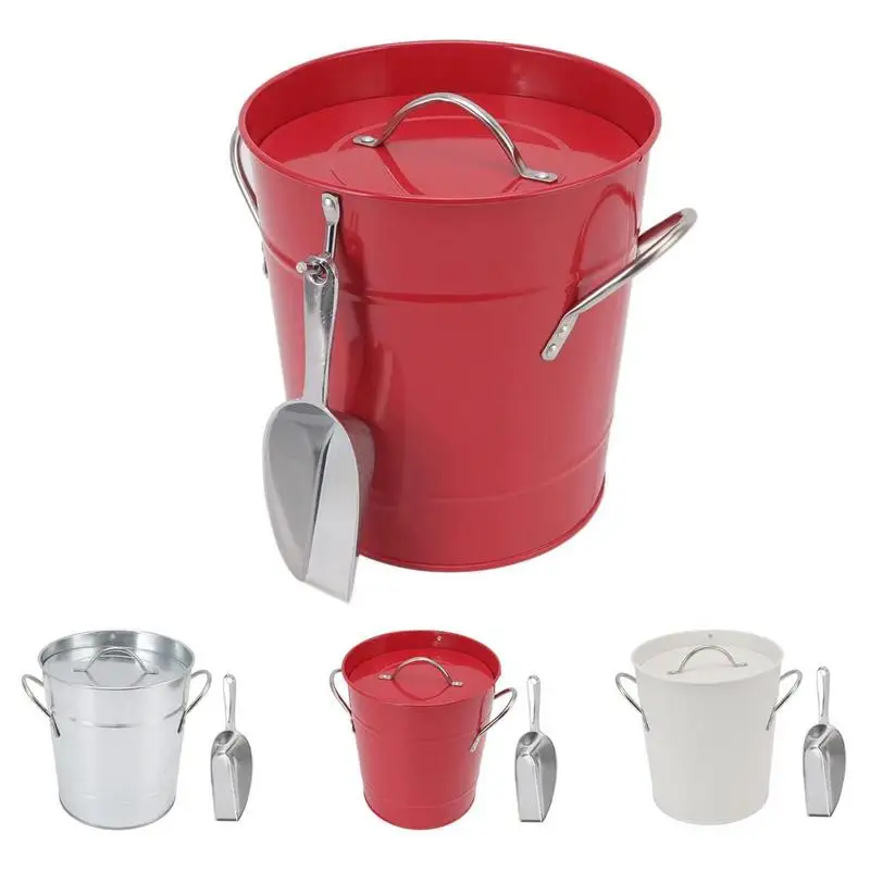 Ice Bucket With with Lid Scoop Bar Utensils Champagne Beer Bucket Ice Maker Galvanized Iron Metal Wine KTV Bar Kitchen Party