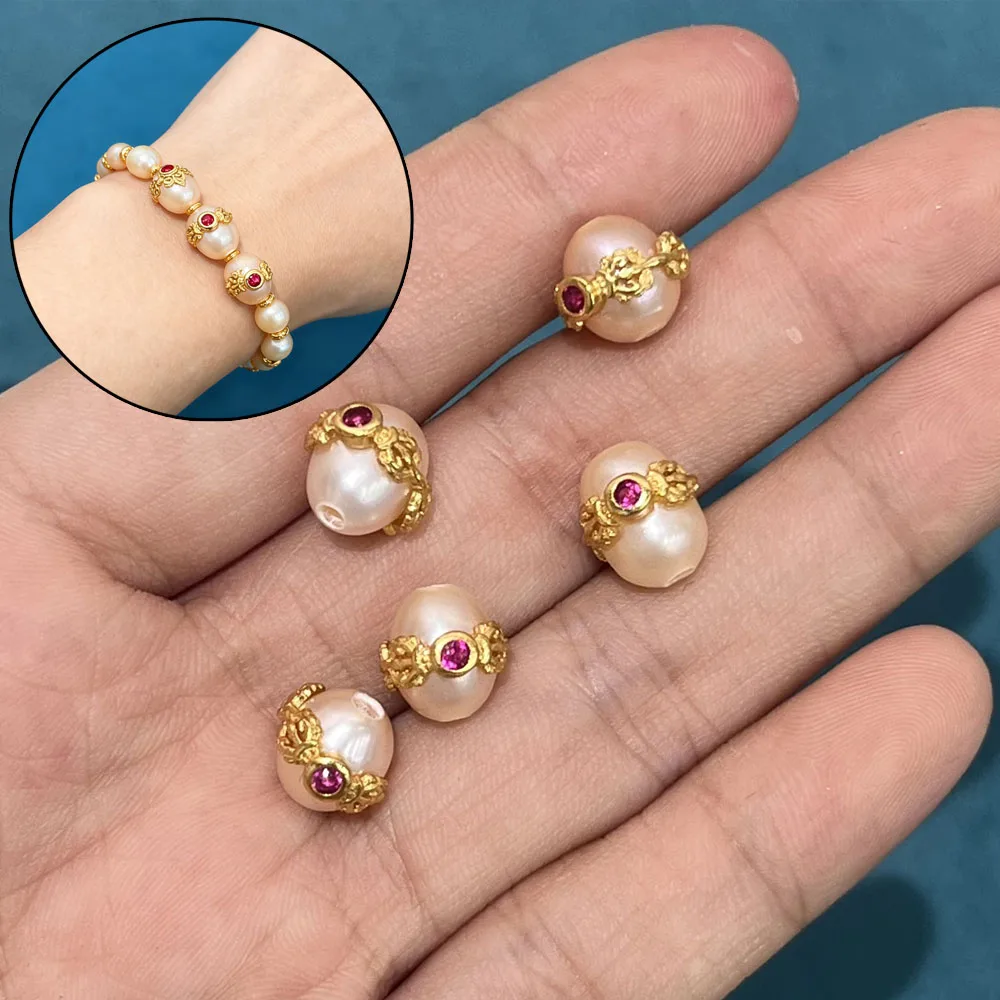

5pcs/set 9x10mm Creative Style High-Quality Pink Rice-Shaped Natural Pearl Loose Beads for Jewelry Making DIY Necklace Bracelet