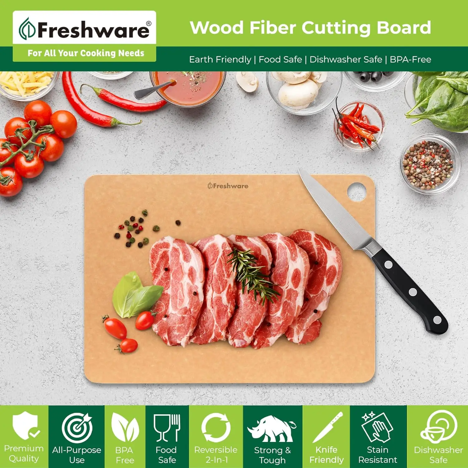 Wood Cutting Board for Kitchen, Dishwasher Safe, Large 15