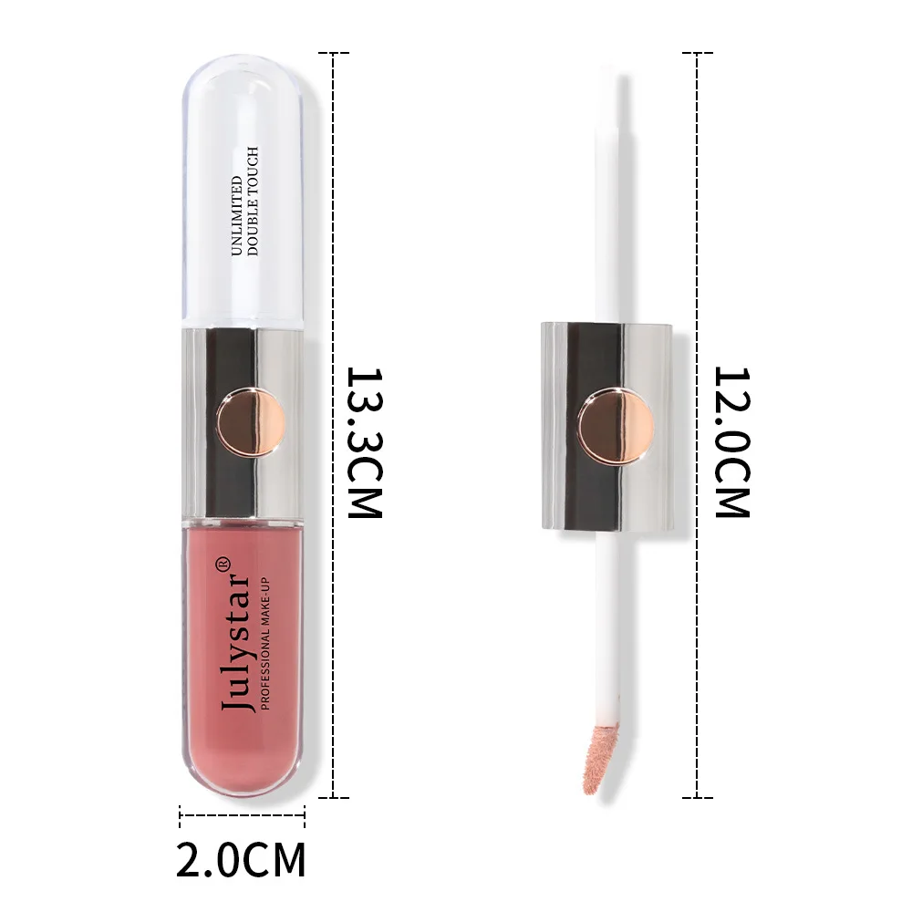 Julystar Waterdichte Lippenstift Tweekoppige Lip Glazuur Blijvende Geen Vervagende Spiegel Lipgloss Vrouwelijke Cosmetische Lip Make-Up Dagelijkse Make-Up