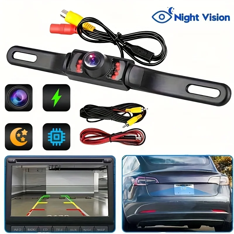 Backup Camera with License Plate Backup Reverse Camera 8Led Night Vision Rear View Camera Easy Installation for Vehicle Monitor