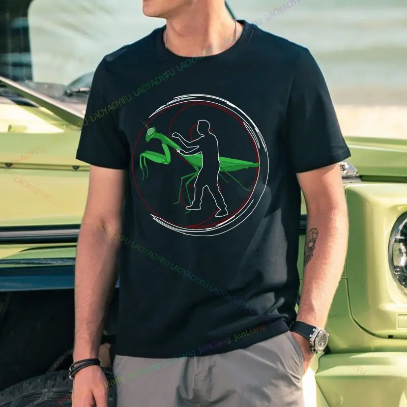 تي شيرت شاولين مانتيس، تي شيرت قطني بأكمام قصيرة للرجال من Fatal Mantis الصيني الكونغ فو، فضفاض، كاجوال، قابل للتنفس ورجعي