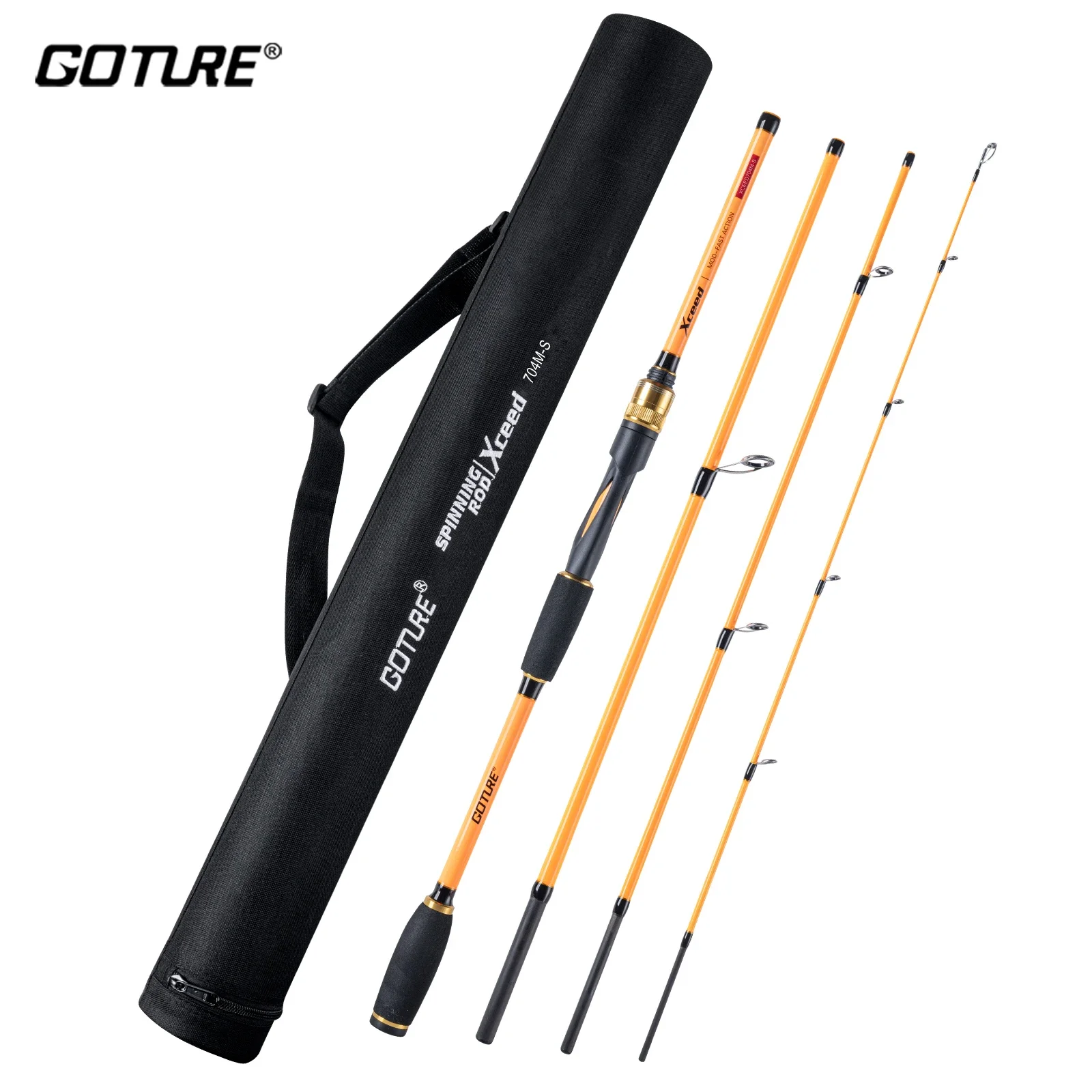 Goture-Xceed Ultralight Spinning Rod, Carbon Fiber Fishing Rod, Travel Lure Rod, Trout with Cloth, 1.98m, 2.1m, 2.4m, 4 pcs