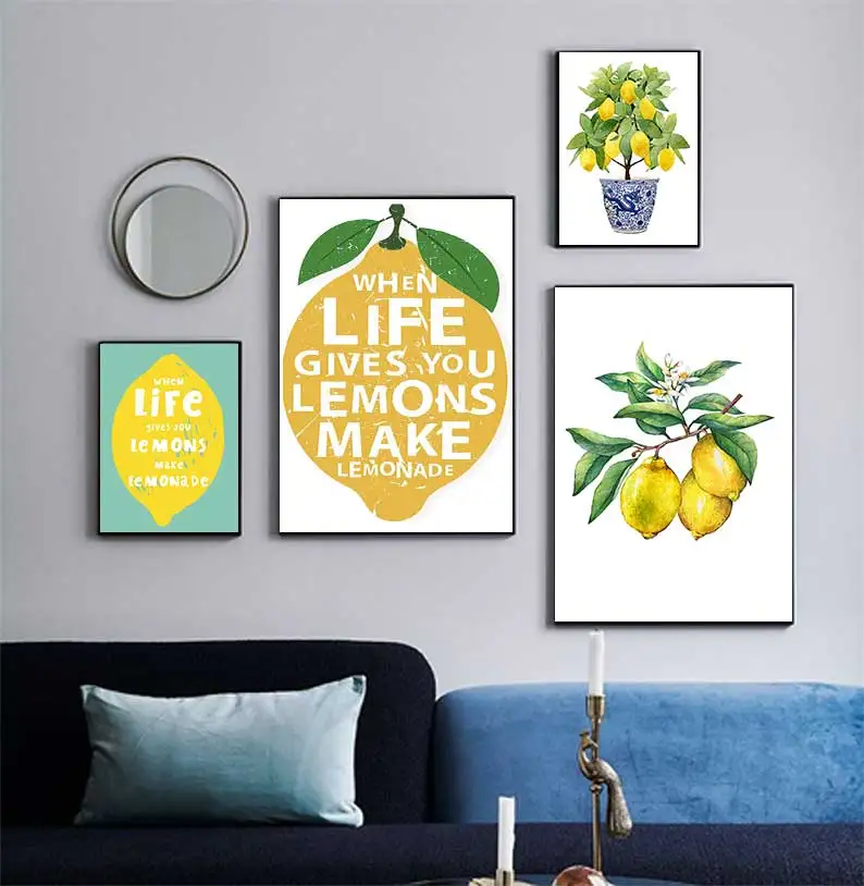 الليمون طباعة الصينية زارع بونساي قماش اللوحة زن ديكور الفن الشرقي الأزرق الأبيض الصفصاف نمط الليمون المشارك ديكور المطبخ #1