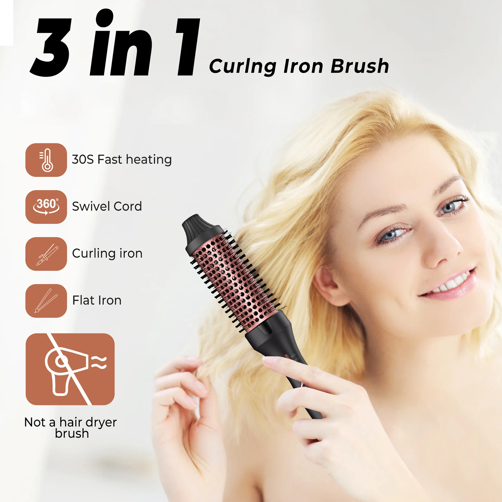 

Hot Air Comb Thermal Brush Curling Iron and Straightening Brush Ceramic Coating PTC Fast Heating 5 Temp Settings 120°C-200°C