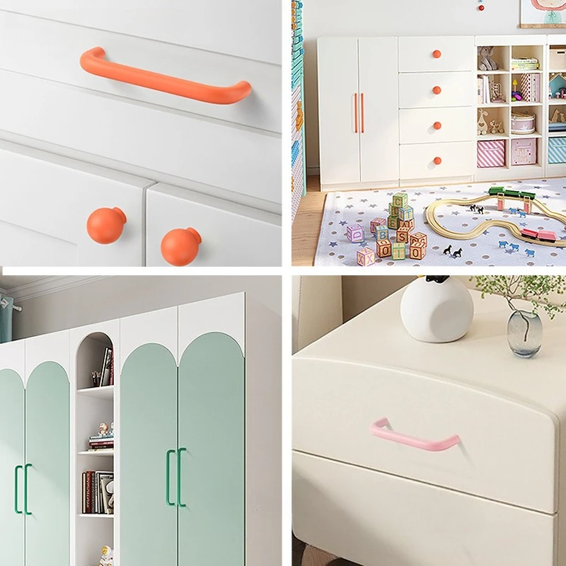 

10pcs Cabinet Handles for Children's Drawers Pulls Wardrobe Door Knobs Colourful Curved Handle Orange Green Blue Pink White