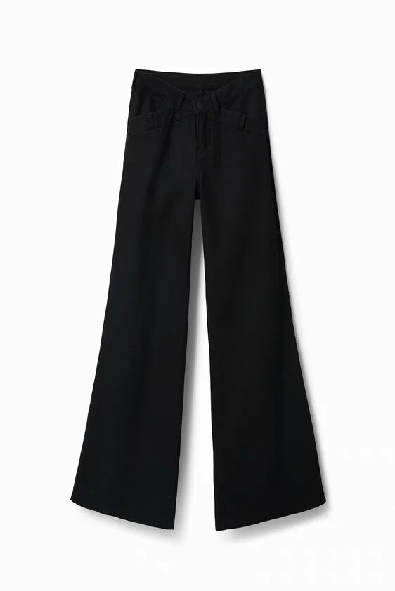 Foreign trade original single Spanish new multi-pocket thin wide leg flared pants