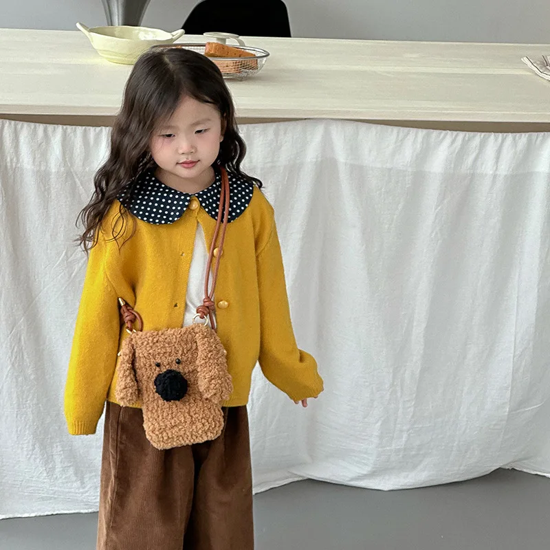 حقائب كتف على شكل كلب من القطيفة الناعمة الكرتونية للبنين والبنات حقيبة كروس صغيرة لطيفة للأطفال متعددة الاستخدامات ومحفظة للعملات المعدنية