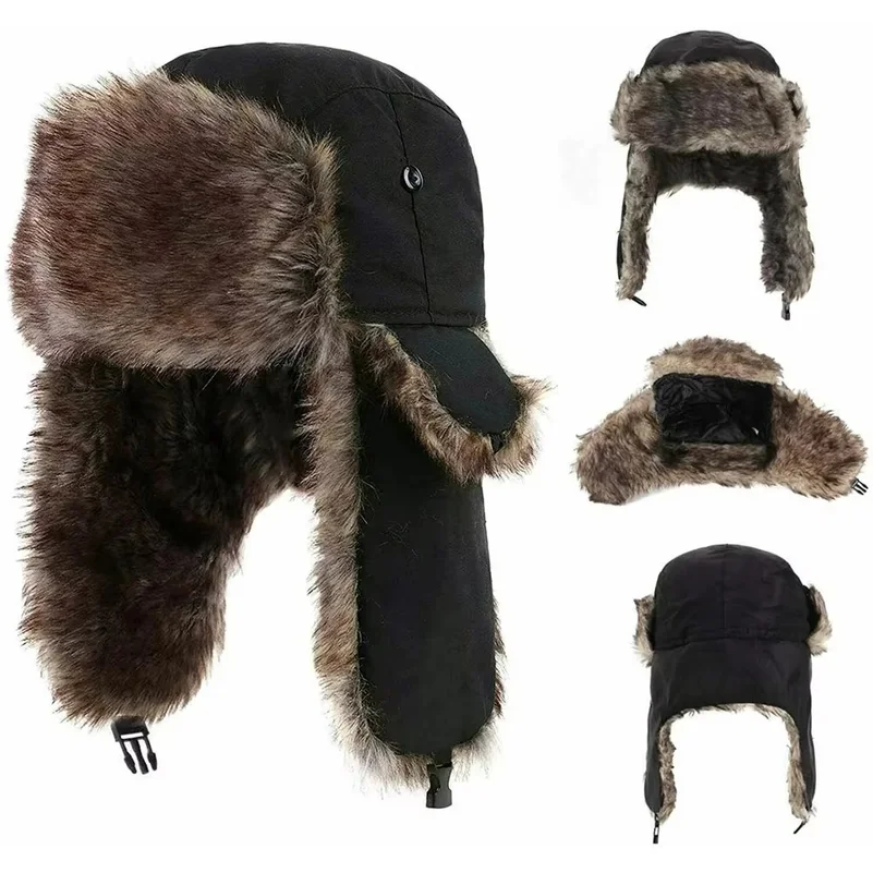 Winter Mens Ushanka Trapper Hat Russian Trooper Ear Flap Cap Earflap