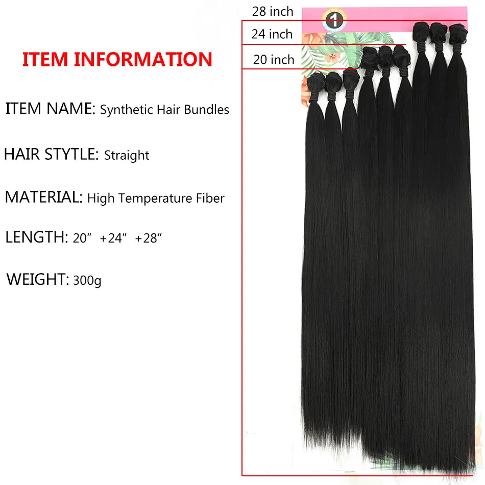 Synthetic Straight Hair Extensions Ombre Hair Bundles 20 24 28 Inches Heat Resistant Fiber Hair Weaving Long Straight Hair