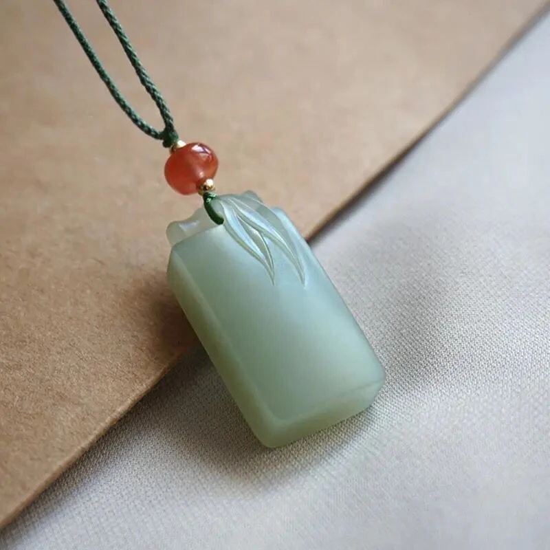 

Бамбуковый нефритовый кулон, натуральный синий и белый нефрит, мужские и женские подарки на шею.