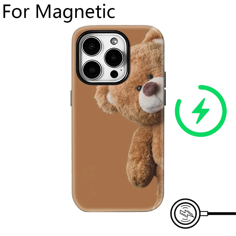Magnetic Phone Case for iPhone 17 16 15 14 13 12 11 Pro Max Plus Air Double-layer Back Cover Luxury Clmj Plaid Teddy Bears Cool view 5