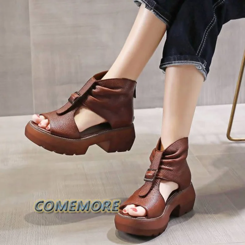 2023 New Fashion Ladies Sandals Wedges Pu Open Toe Summer Fashion Female Gladiator Solid Color Sandals Platform Shoes for Women