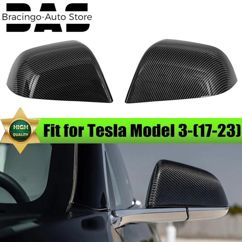 For Tesla Model Y 3 2017-2023 High Quality 1 Pair Carbon Fiber Black Pattern Side Door Mirror Cover Car Rearview Mirror Cover