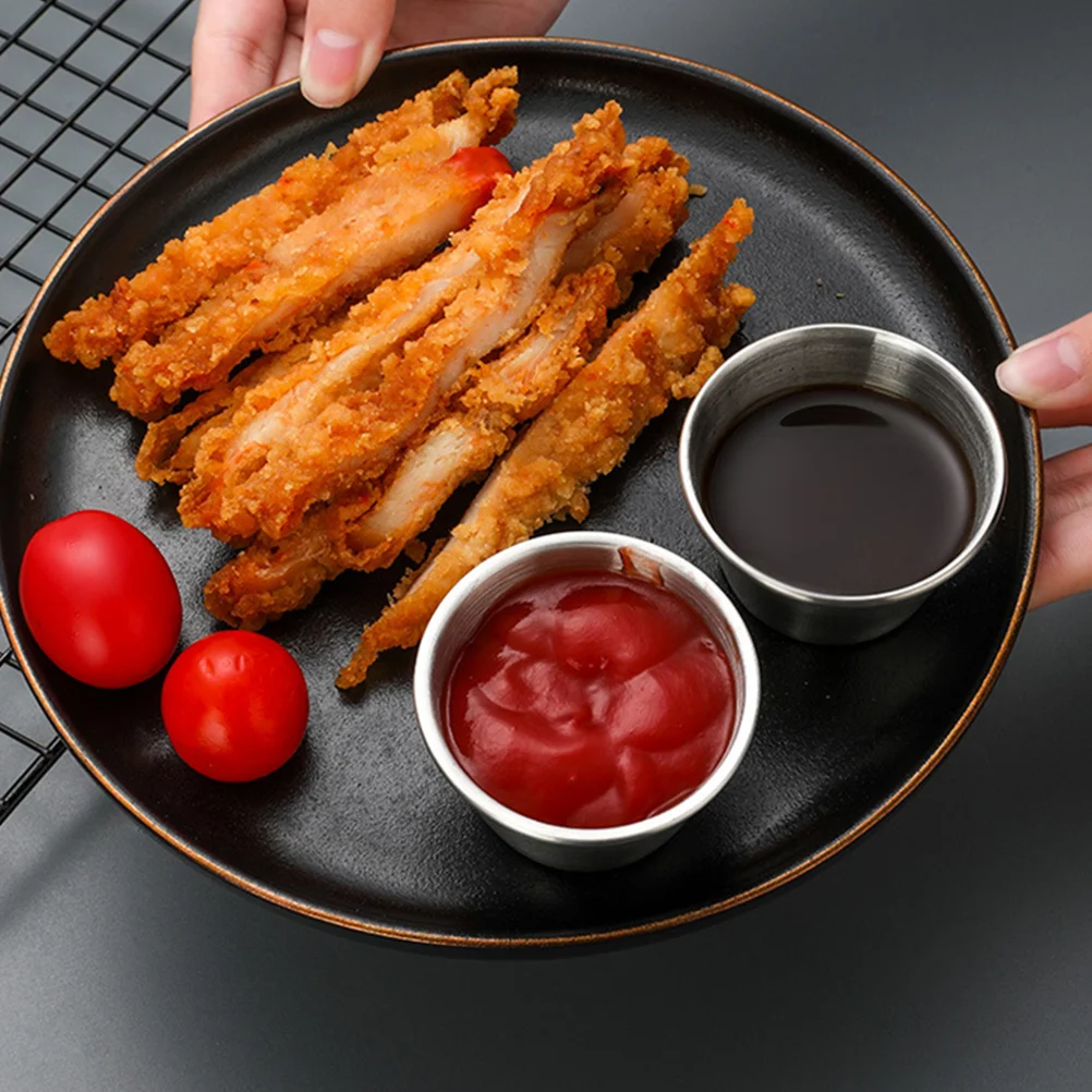 

6pcs Stainless Steel Sauce Cups Dipping Bowls Leak Proof Condiment Dishes For Kitchen Party Restaurant Use Spice Dish Ketchup