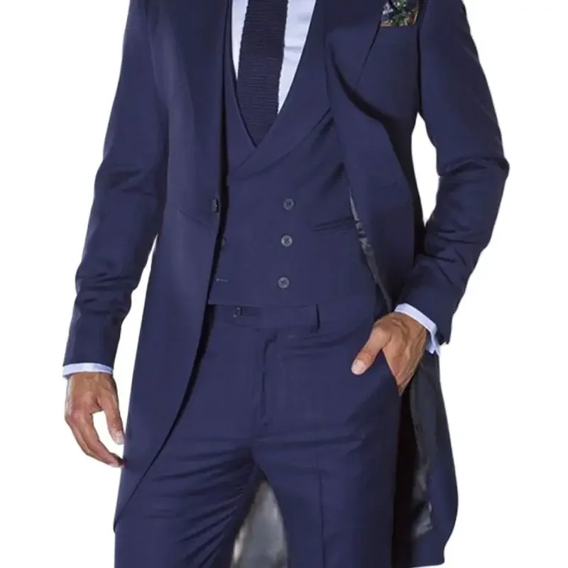 Men Suits 3 Pieces For Wedding Custom Made Groom Long Male Fashion Blazer Jacket Vest Pants Groomsmen Costume Terno Slim