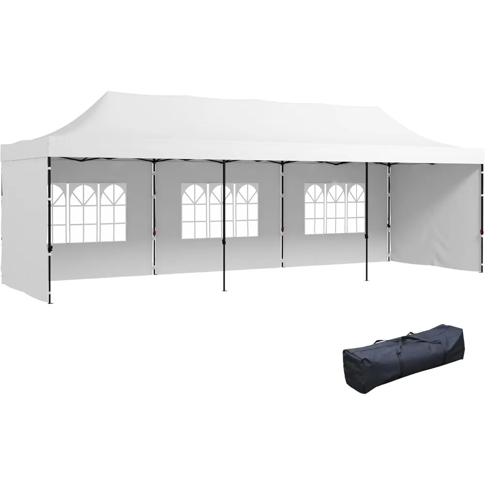 

9.5 Feet by 28 Feet Outsunny Pop-Up Canopy with Sidewalls, Adjustable Height, Portable Sun Shelter for Outdoor Parties, White