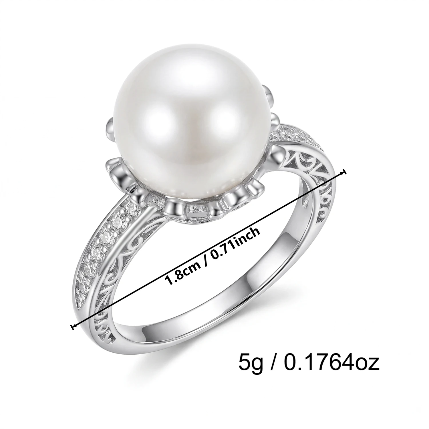 Exquisite Imitationsperlen CZ-Ringe für Damen, Luxuriöse Zirkonia-Ringe, Modischer Ästhetischer Schmuck für Hochzeit und Partys, Geschenke – Detail 7