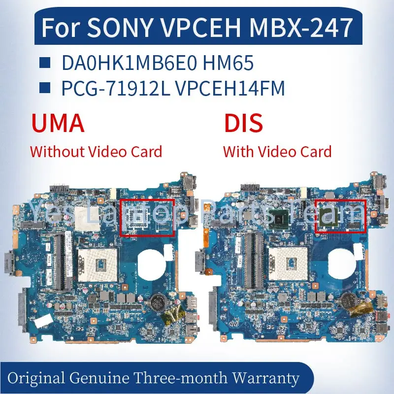 Imagem -02 - para Sony Vpceh Laptop Mainboard A1848626a A1827702a A1827699a Pcg71912l Vpceh14fm Hm65 Motherboard Notebook Mbx247 Da0hk1mb6e0