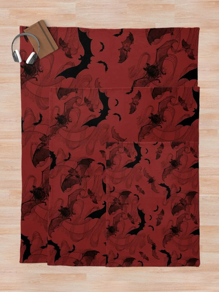 Gothic Halloween Bat Pattern Red Background Throw Blanket Thin Blankets Flannel Blanket throw blanket for sofa