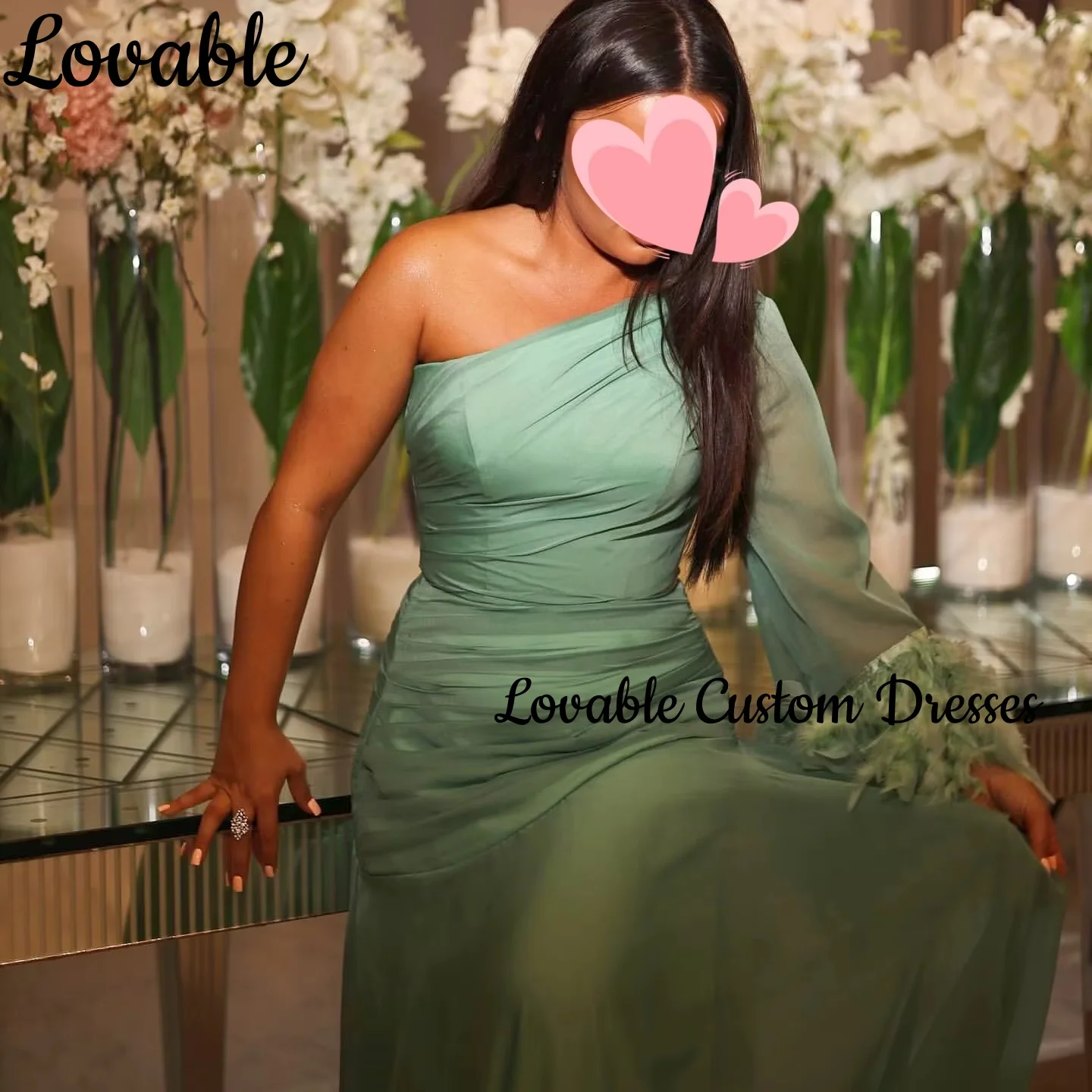 فستان حفلات الزفاف مخصص على شكل حرف a بكتف واحد بطول الأرض فساتين سهرة فاخرة من الشيفون بسحاب وأكمام طويلة Dre