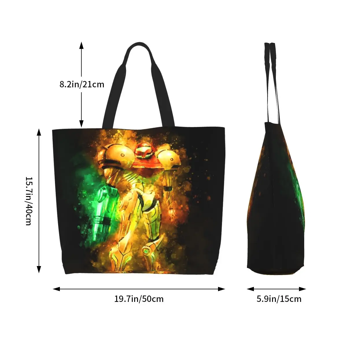 Metroid Samus Aran Prime Hunter (3) Shopping Tote Bag Canvas Large Capacity Shoulder Bags Shopper Grocery Handbag for Women view 2