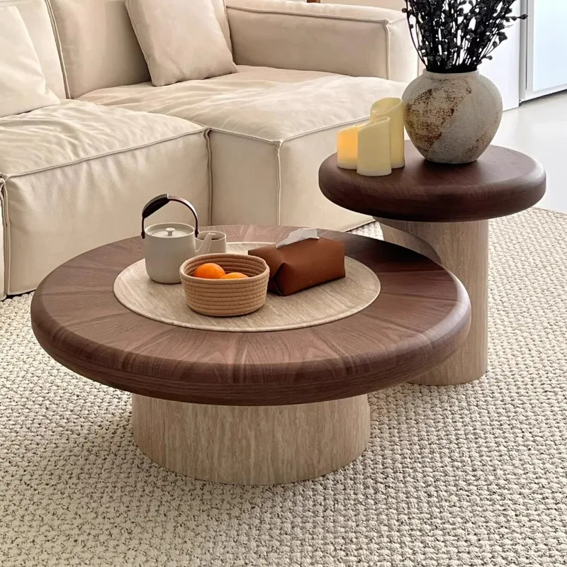 Antique round light luxury coffee table combination in bedside table, retro home living room