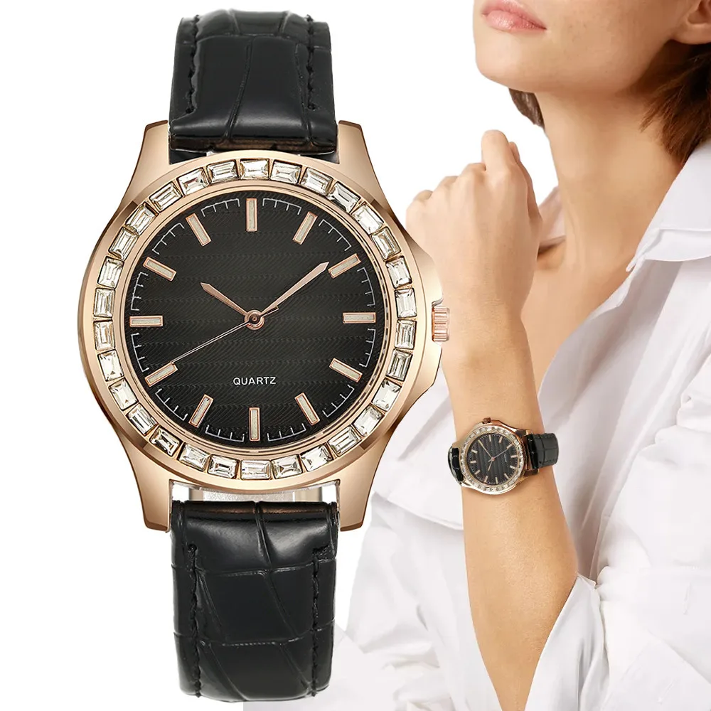 Luxury Large Dial Ladies Branded Diamond Set Quartz Watch Fashion 2023 New Simple Leather Women\'s Clock Dress Watches