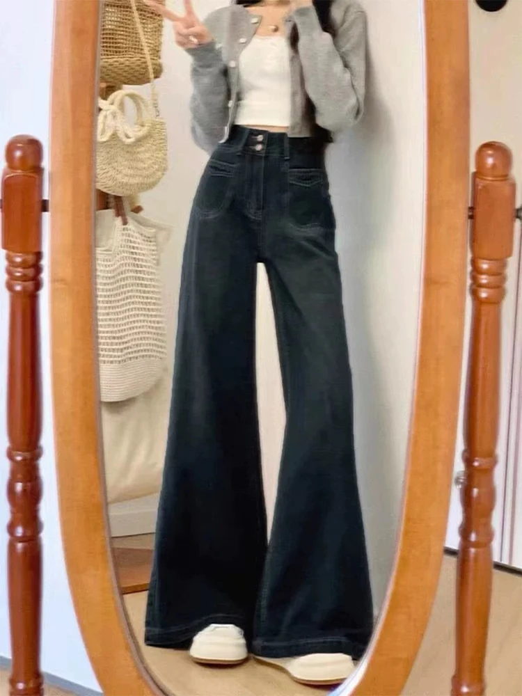 

Women High Waist Retro Straight Leg Jeans Korean Wide Leg Stretch Denim Pants Loose Fit Versatile and Trendy Spring Autumn