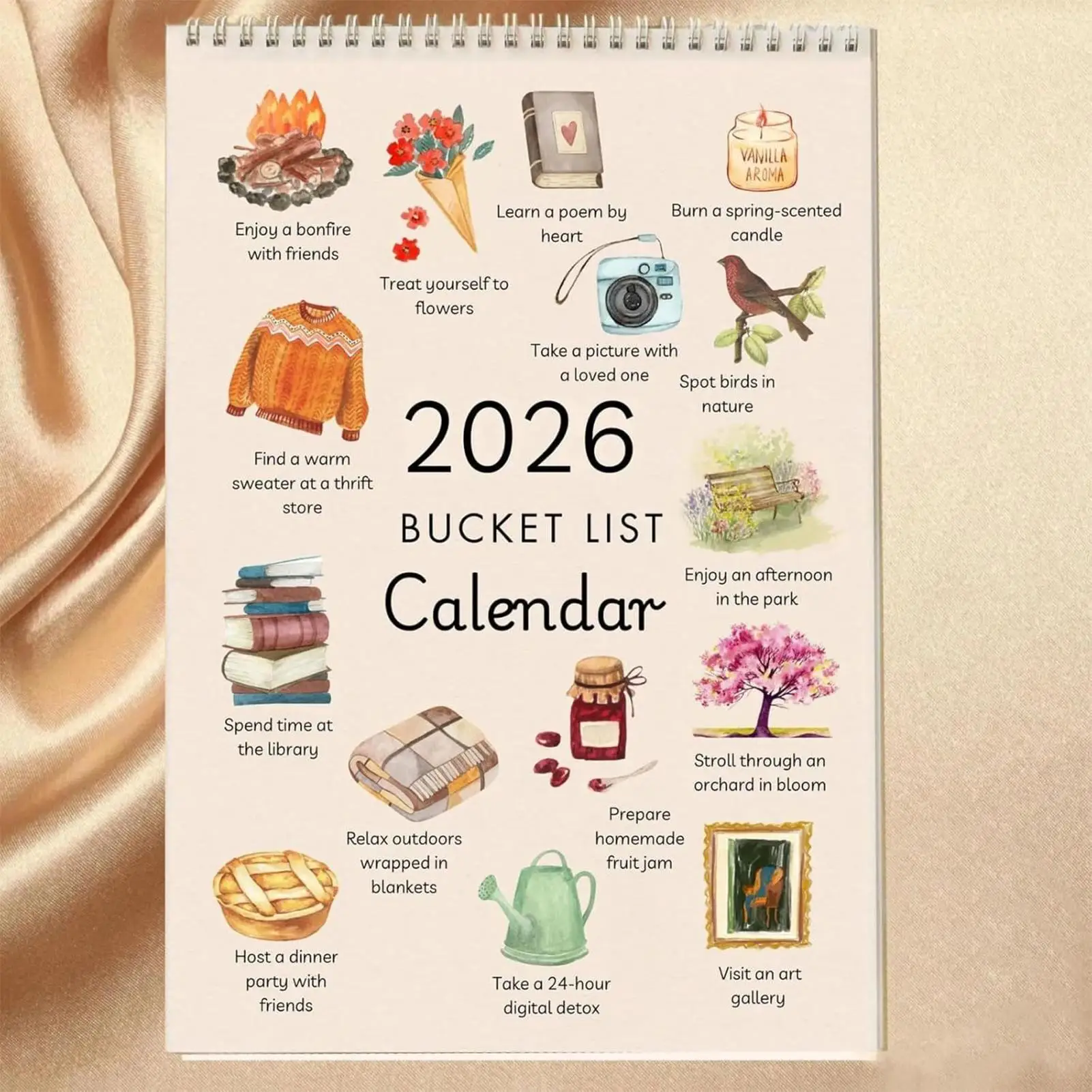 2026 Wall Calendar 12-Month Wish List Calendar Inspirational Goal Planner With Motivational Illustration Monthly List Wall Decor