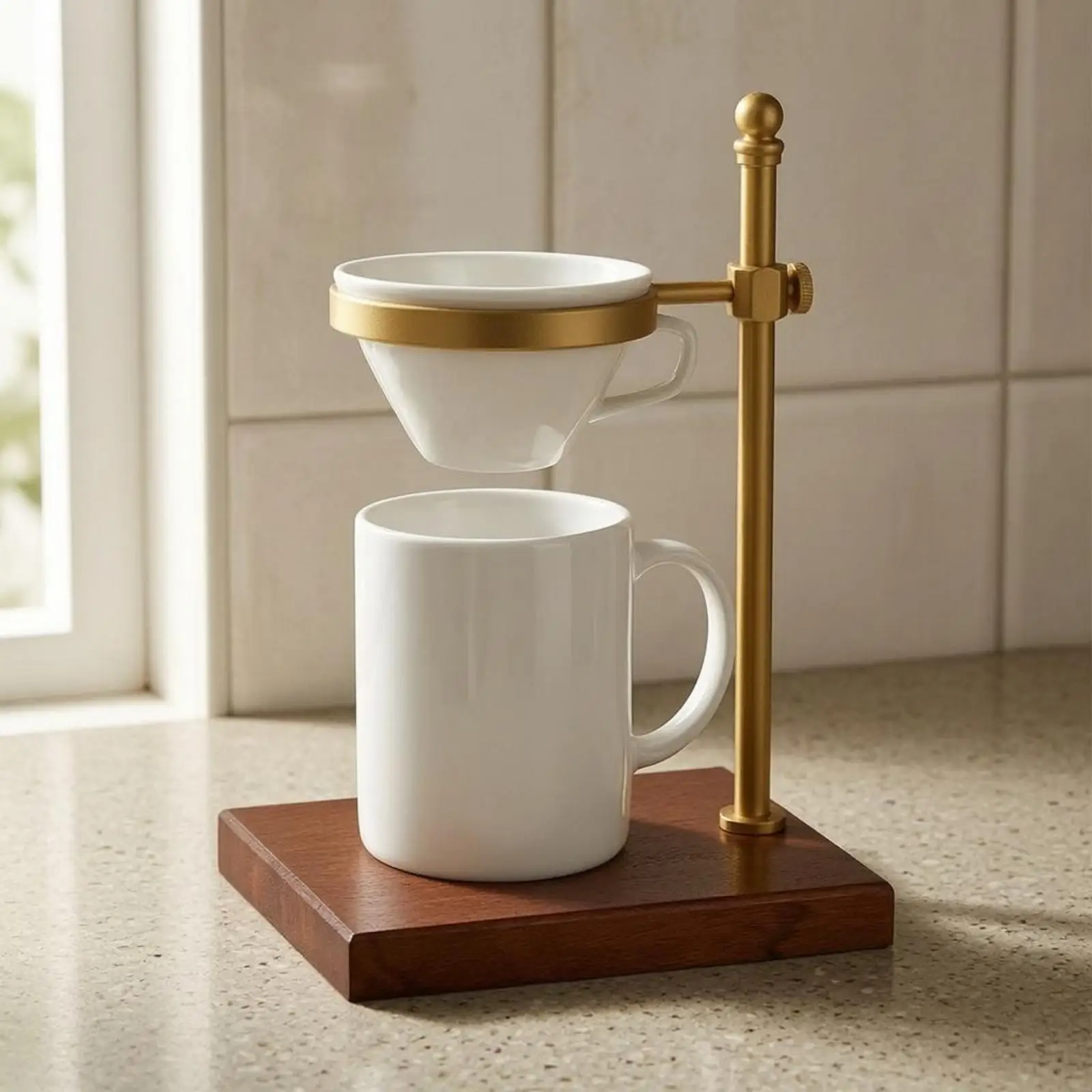 Wooden Coffee Filter Stand Solid Base Stability for Countertop Brewing